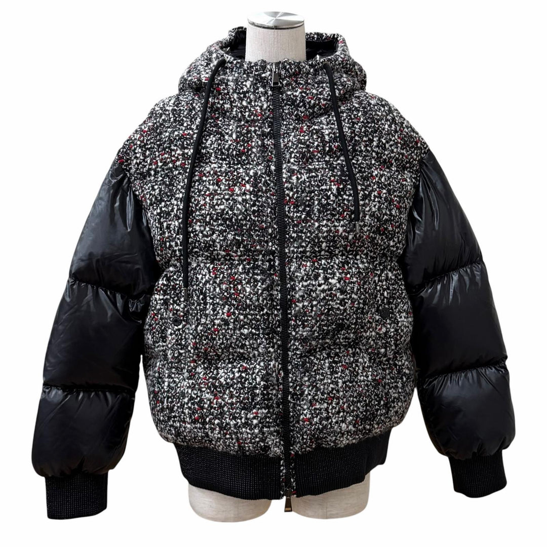 Excellent MONCLER Down jacket RUNIO Tweed-panel hoodie with logo patch Nylon 0