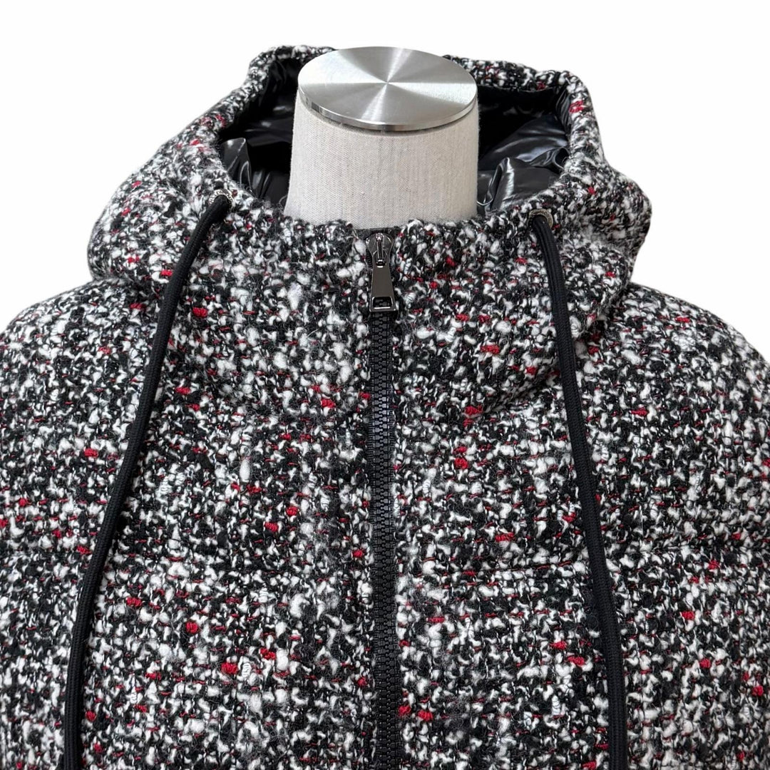 Excellent MONCLER Down jacket RUNIO Tweed-panel hoodie with logo patch Nylon 0