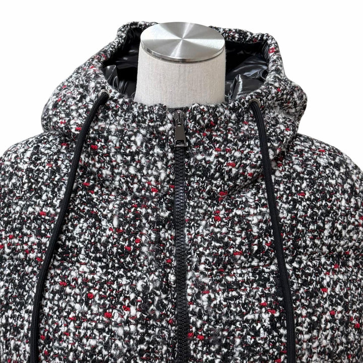 Excellent MONCLER Down jacket RUNIO Tweed-panel hoodie with logo patch Nylon 0