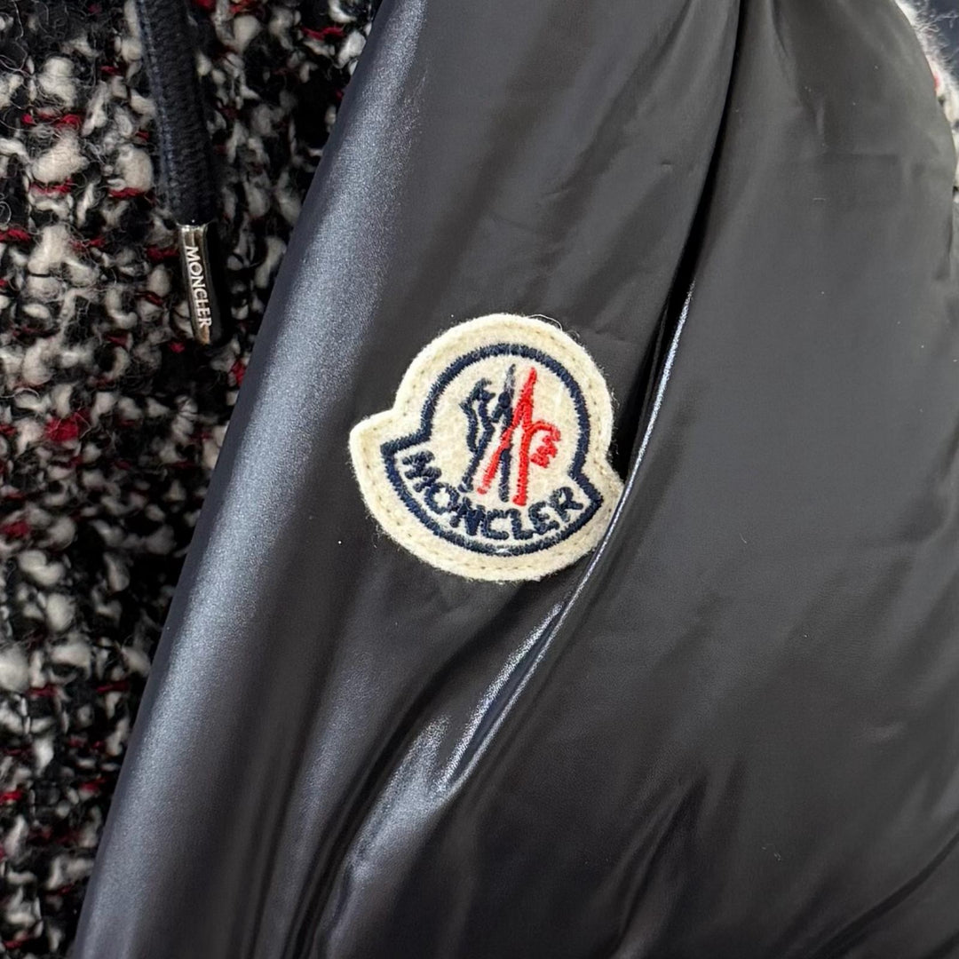 Excellent MONCLER Down jacket RUNIO Tweed-panel hoodie with logo patch Nylon 0