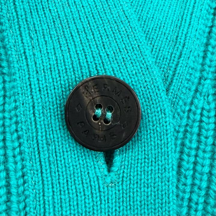 Excellent HERMES cardigan Serie Button Oversized Knit Blue green cashmere 34