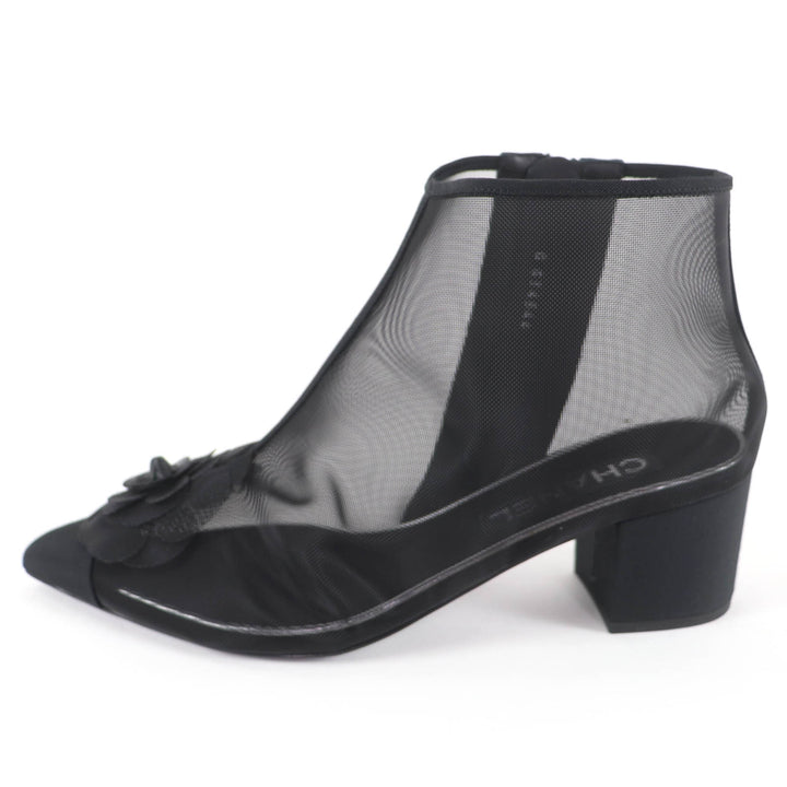 Pristine CHANEL Ankle boots COCO Mark Camellia Mesh Design black 38.5 G34544