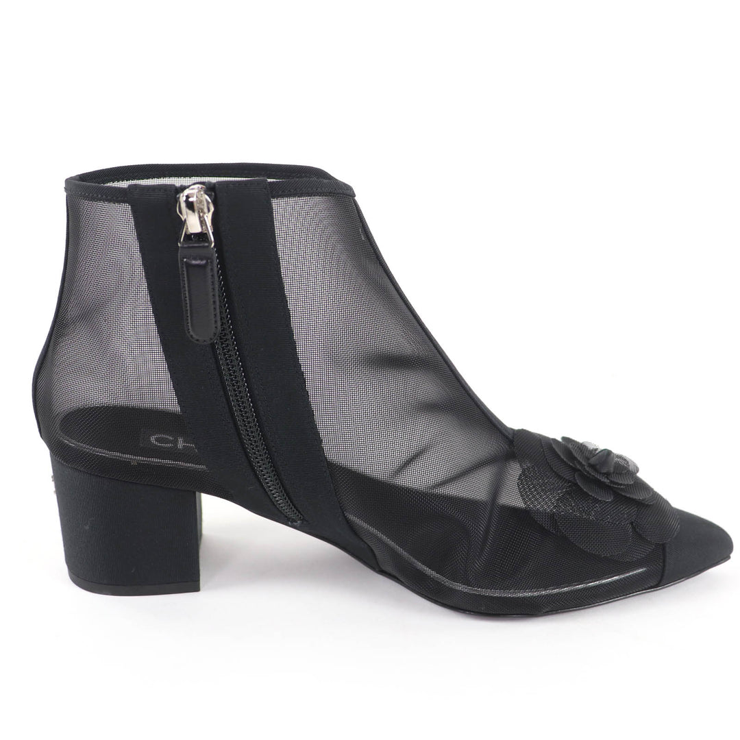 Pristine CHANEL Ankle boots COCO Mark Camellia Mesh Design black 38.5 G34544