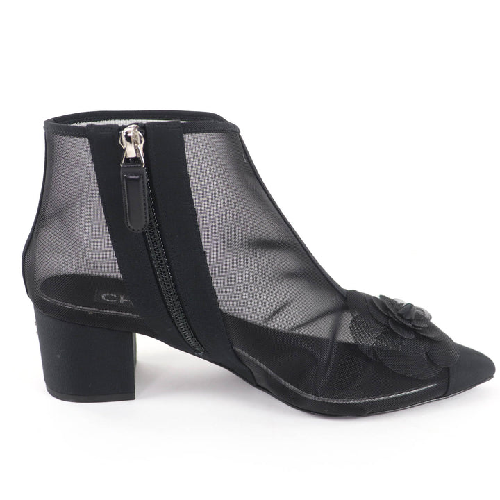 Pristine CHANEL Ankle boots COCO Mark Camellia Mesh Design black 38.5 G34544