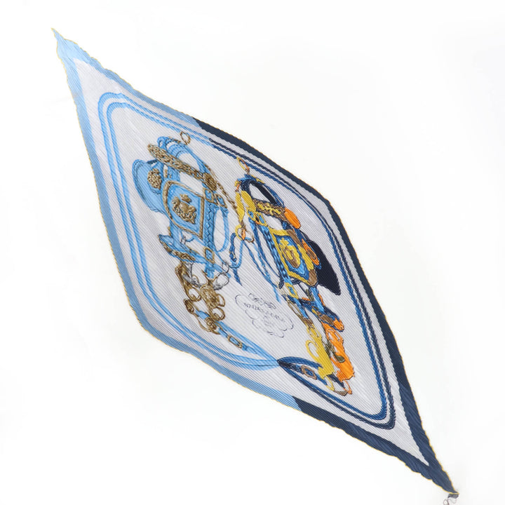 Excellent HERMES scarf BRIDES de GALA Ceremony Bridle Blue cashmere Women