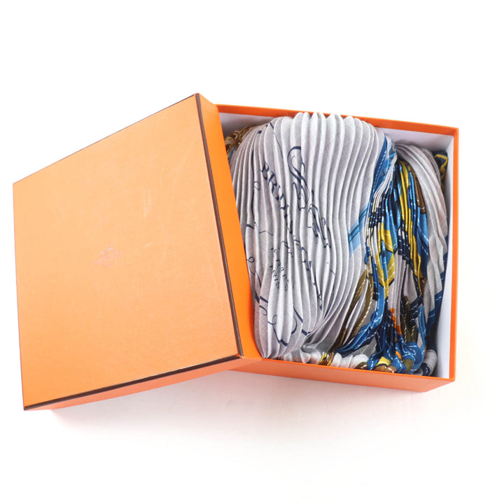 Excellent HERMES scarf BRIDES de GALA Ceremony Bridle Blue cashmere Women
