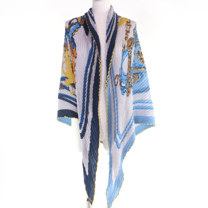Excellent HERMES scarf BRIDES de GALA Ceremony Bridle Blue cashmere Women
