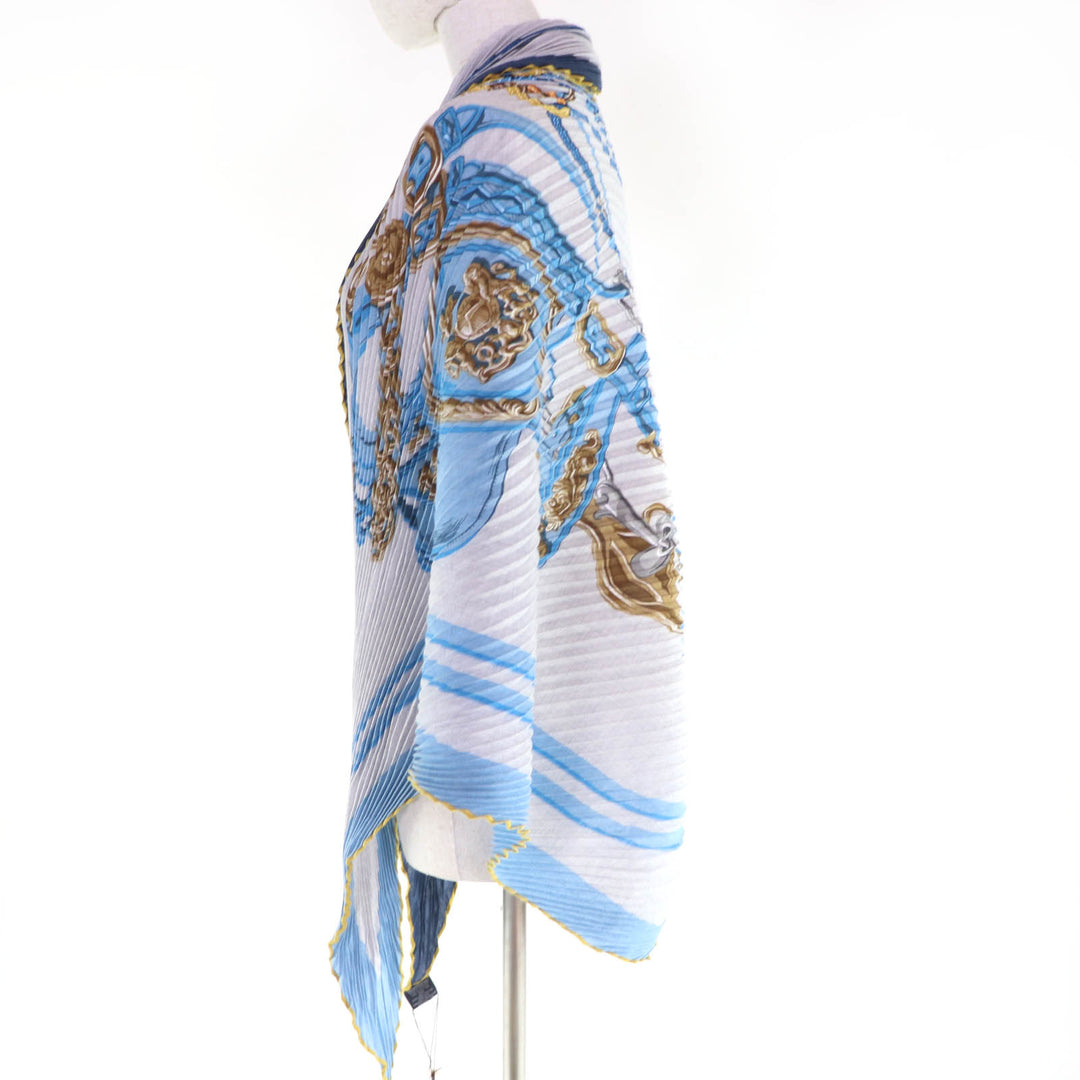 Excellent HERMES scarf BRIDES de GALA Ceremony Bridle Blue cashmere Women