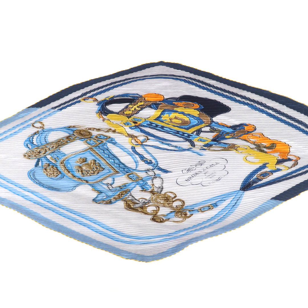 Excellent HERMES scarf BRIDES de GALA Ceremony Bridle Blue cashmere Women
