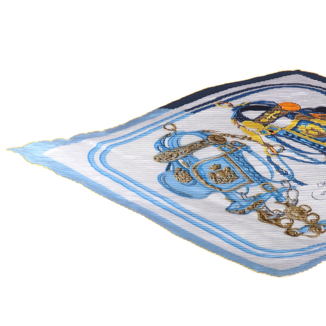 Excellent HERMES scarf BRIDES de GALA Ceremony Bridle Blue cashmere Women