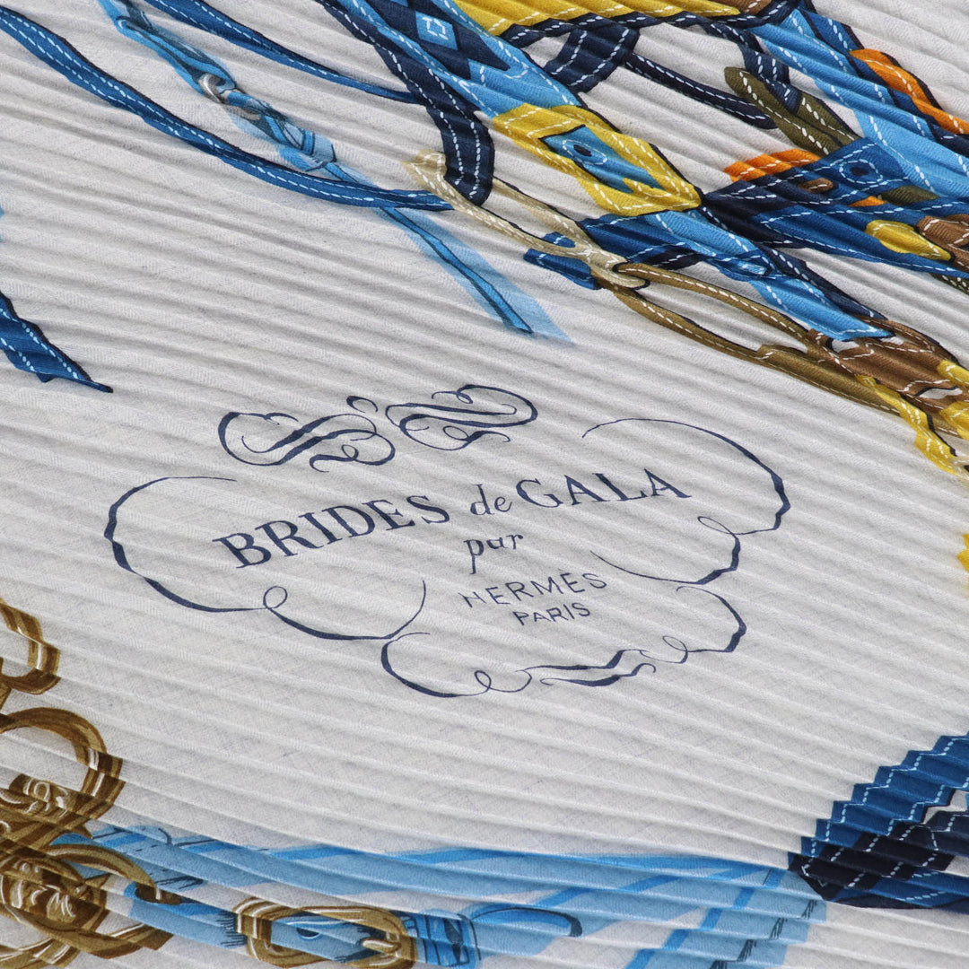 Excellent HERMES scarf BRIDES de GALA Ceremony Bridle Blue cashmere Women