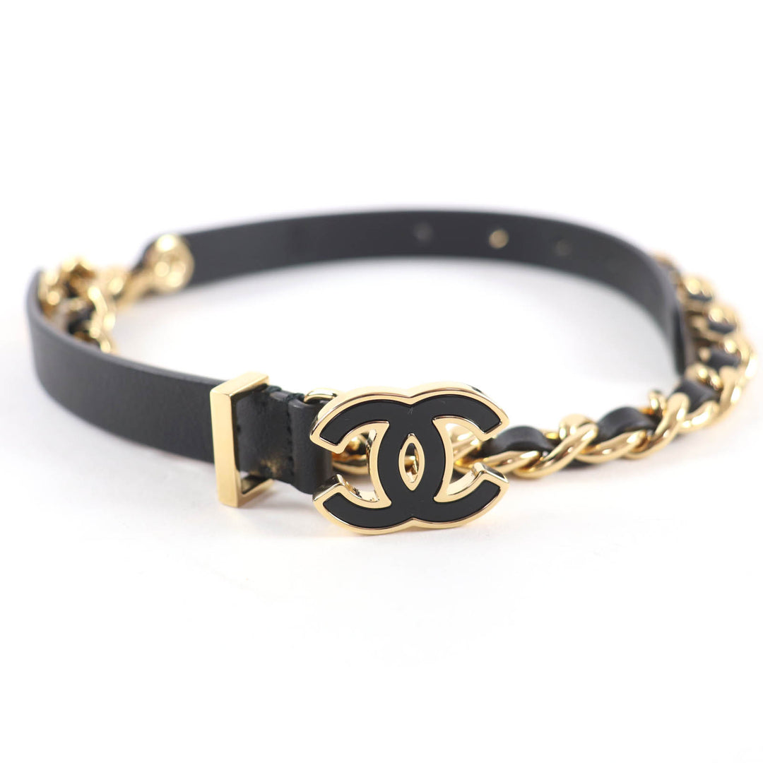 Pristine CHANEL belt COCO Mark Chain leather black leather Women B24B