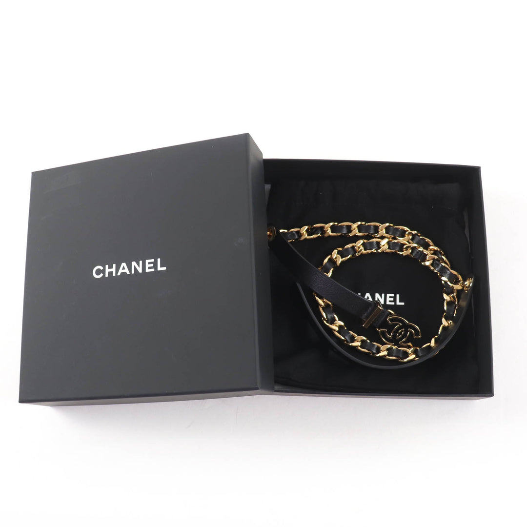 Pristine CHANEL belt COCO Mark Chain leather black leather Women B24B