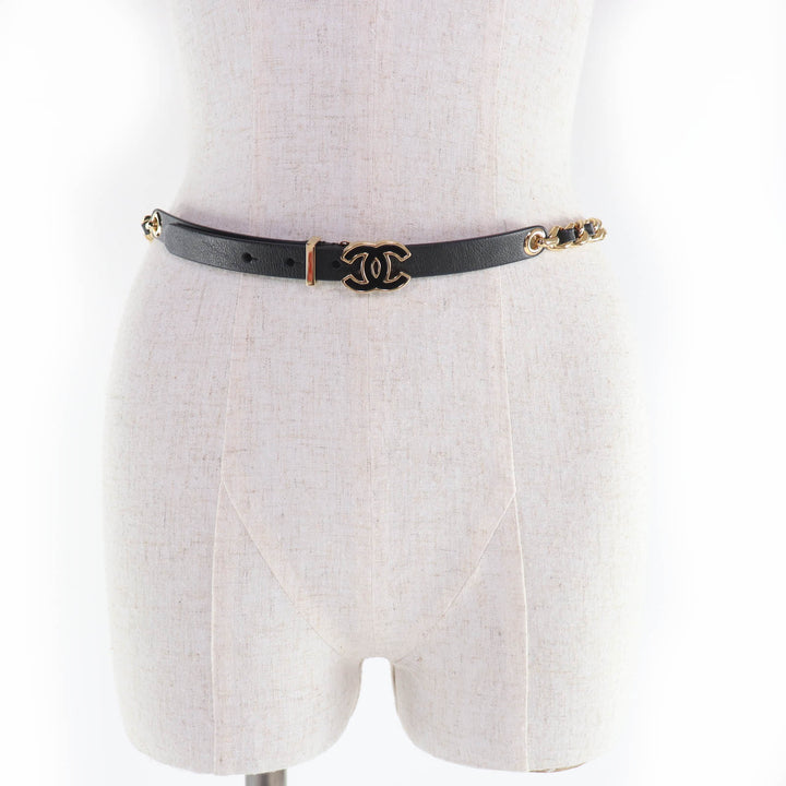 Pristine CHANEL belt COCO Mark Chain leather black leather Women B24B