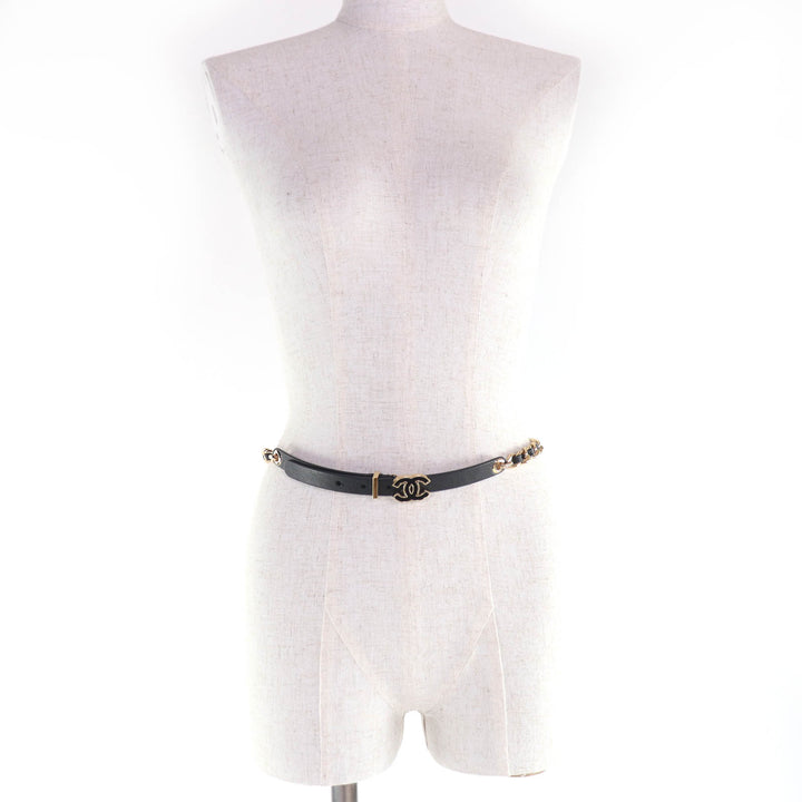 Pristine CHANEL belt COCO Mark Chain leather black leather Women B24B