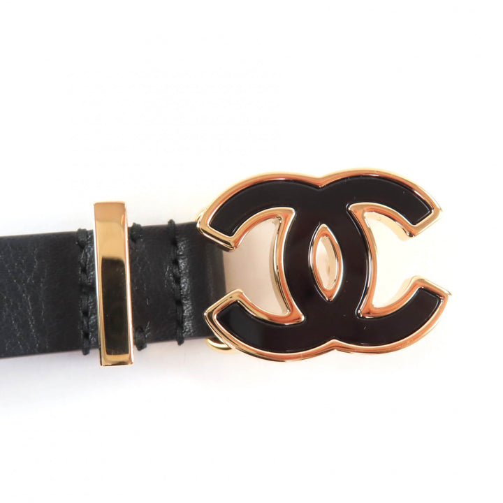 Pristine CHANEL belt COCO Mark Chain leather black leather Women B24B