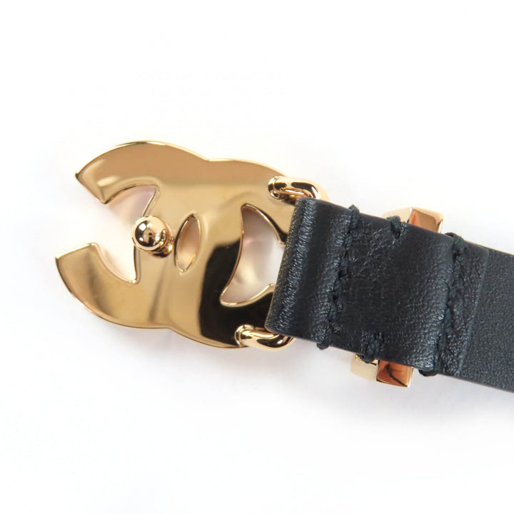 Pristine CHANEL belt COCO Mark Chain leather black leather Women B24B