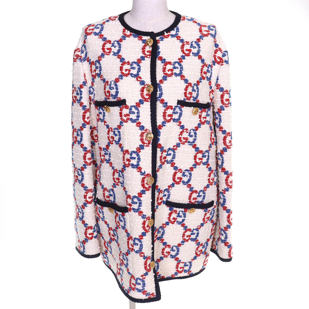 Pristine GUCCI collarless jacket Interlocking G metal buttons GG tweed 42 569926