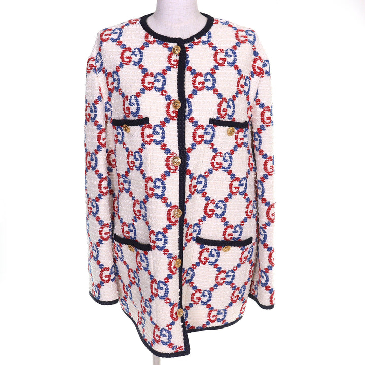Pristine GUCCI collarless jacket Interlocking G metal buttons GG tweed 42 569926