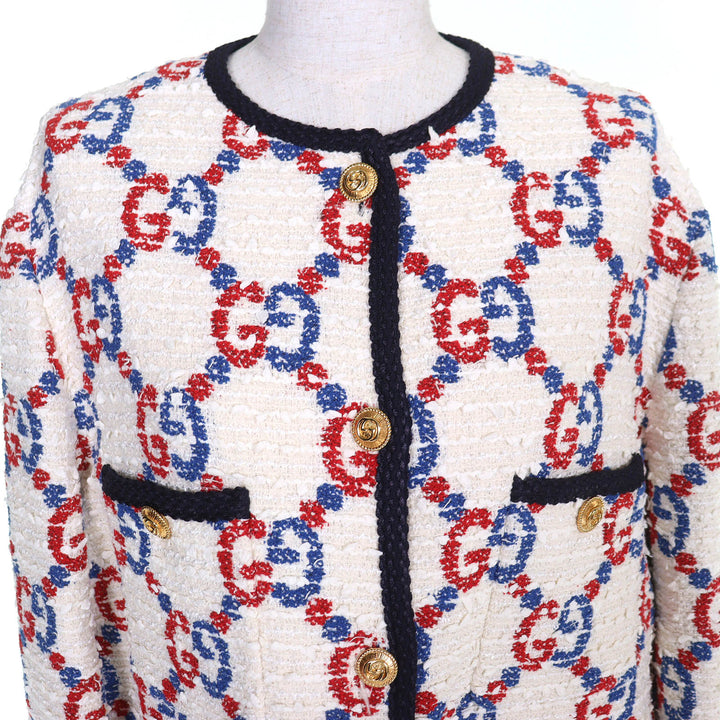 Pristine GUCCI collarless jacket Interlocking G metal buttons GG tweed 42 569926