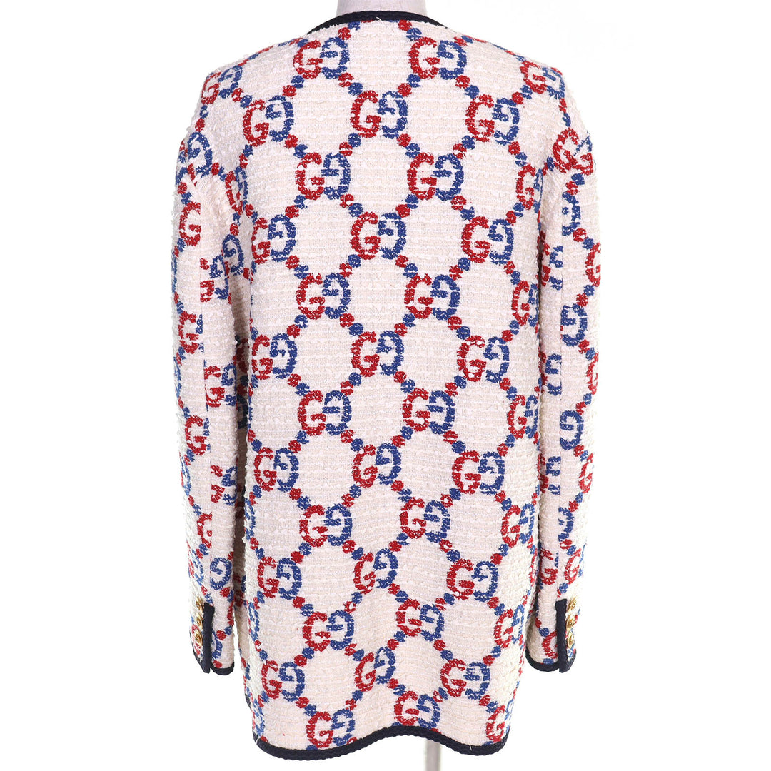 Pristine GUCCI collarless jacket Interlocking G metal buttons GG tweed 42 569926