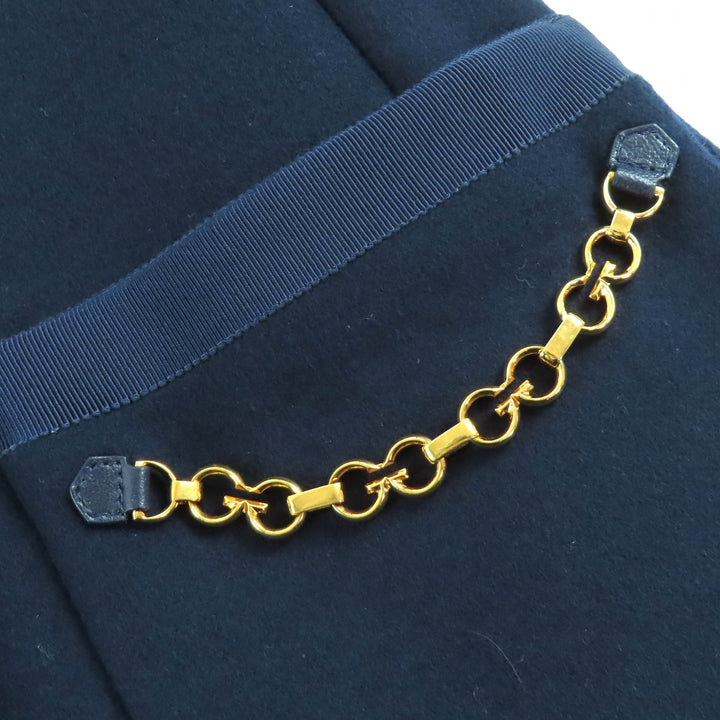 Pristine GUCCI coat GGChain Buttoned Padded Wool Long Jacket Navy wool Women 38