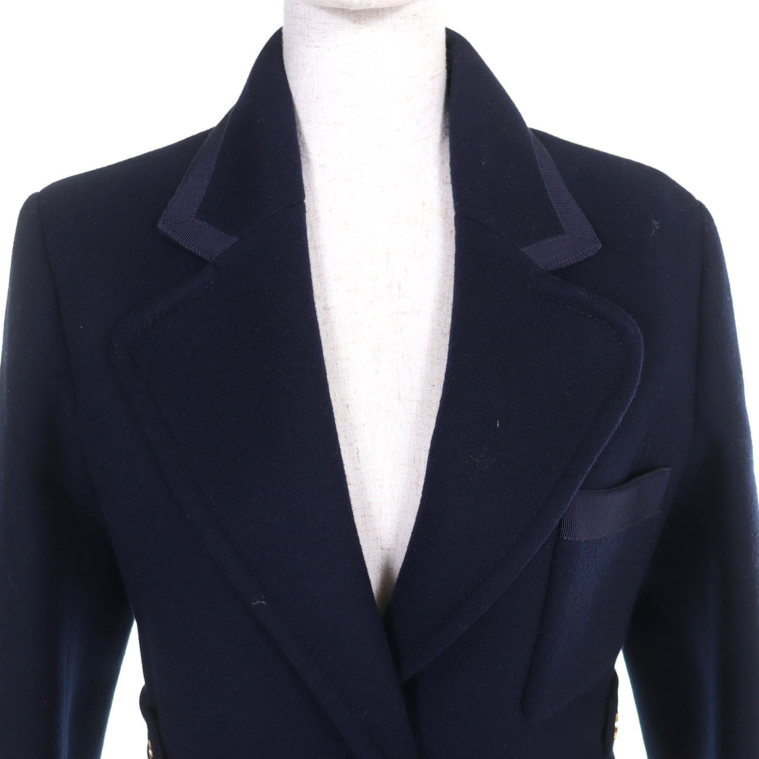 Pristine GUCCI coat GGChain Buttoned Padded Wool Long Jacket Navy wool Women 38
