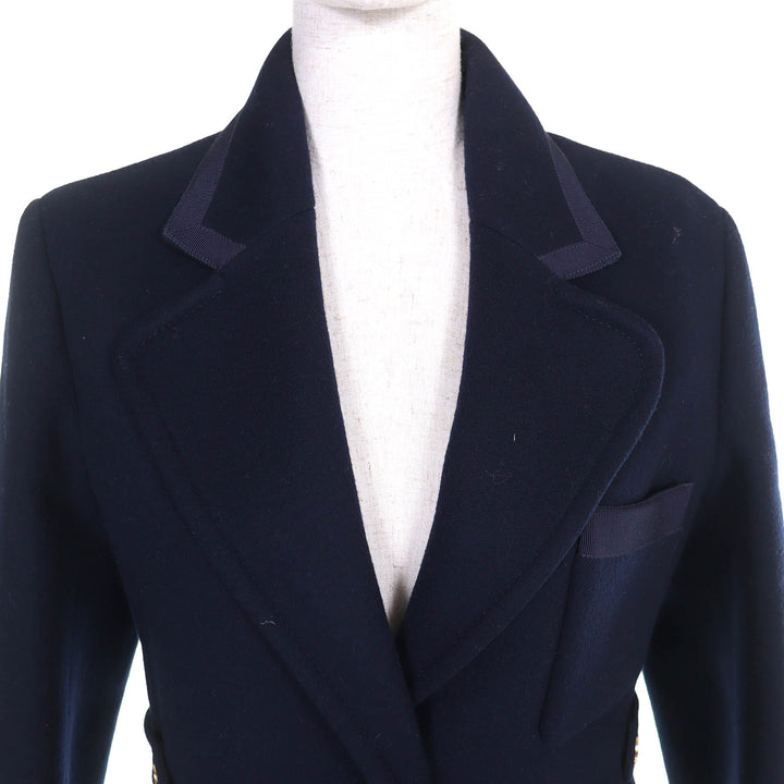 Pristine GUCCI coat GGChain Buttoned Padded Wool Long Jacket Navy wool Women 38