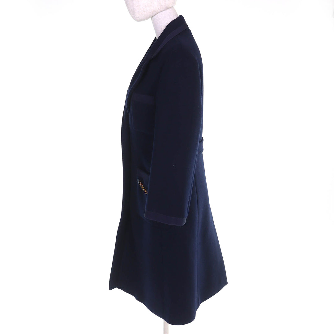 Pristine GUCCI coat GGChain Buttoned Padded Wool Long Jacket Navy wool Women 38