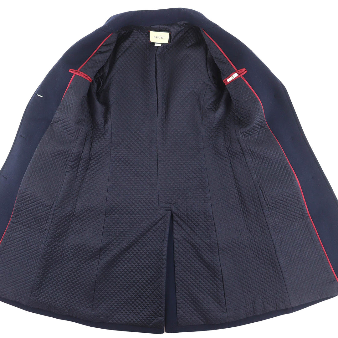 Pristine GUCCI coat GGChain Buttoned Padded Wool Long Jacket Navy wool Women 38