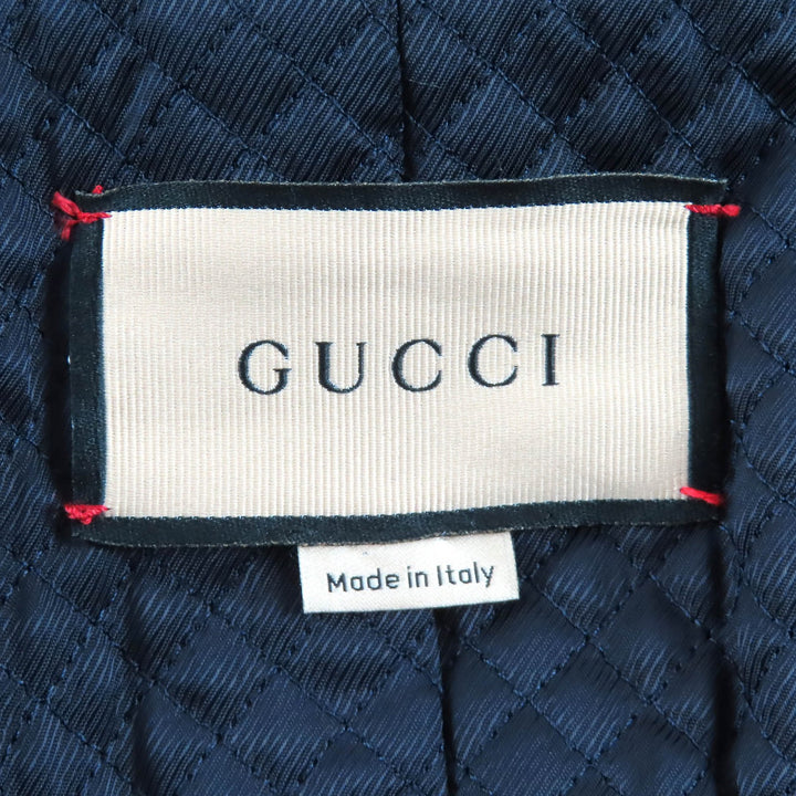 Pristine GUCCI coat GGChain Buttoned Padded Wool Long Jacket Navy wool Women 38