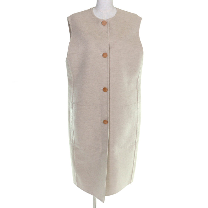 Pristine HERMES Best Wood Cellier Button Long Vest beige cashmere 44 3H0191DB