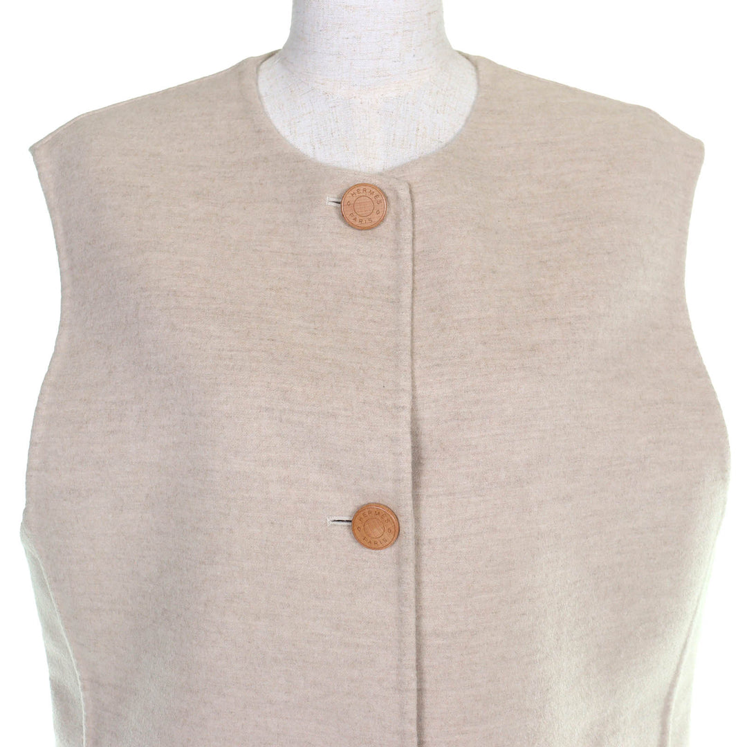 Pristine HERMES Best Wood Cellier Button Long Vest beige cashmere 44 3H0191DB