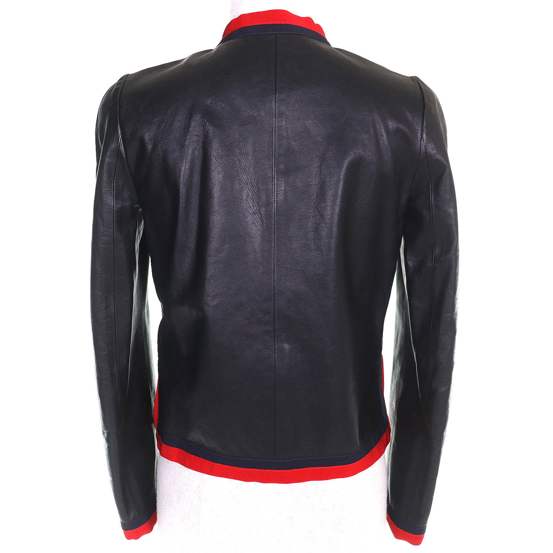 Excellent GUCCI leather jacket Collarless dress with GG pearl buttons black 36
