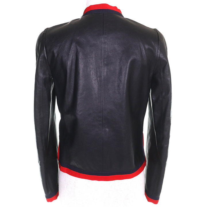 Excellent GUCCI leather jacket Collarless dress with GG pearl buttons black 36