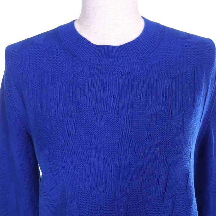 Excellent HERMES H-motif crew neck long-sleeve knit sweater blue 40 4E2611D3