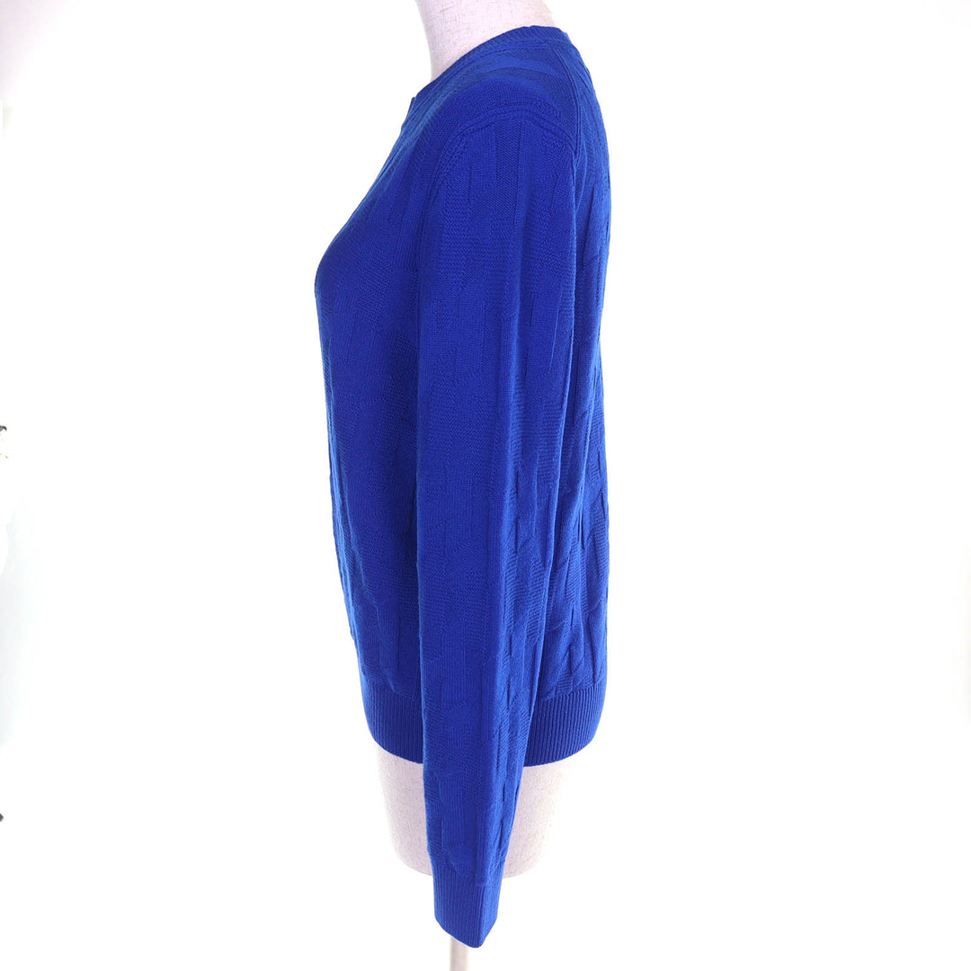Excellent HERMES H-motif crew neck long-sleeve knit sweater blue 40 4E2611D3
