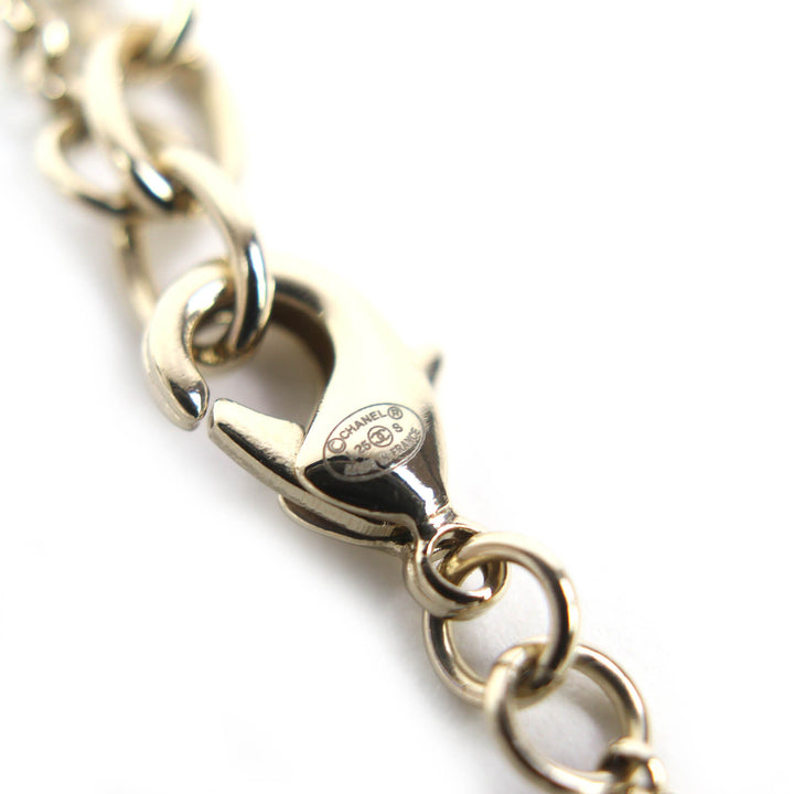 Excellent CHANEL Necklace COCO Mark Feather Pearl Strass gold Women L25S ABF691