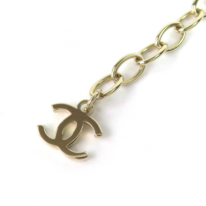 Excellent CHANEL Necklace COCO Mark Feather Pearl Strass gold Women L25S ABF691