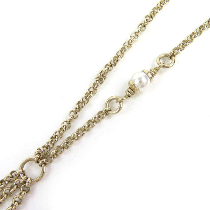 Excellent CHANEL Necklace COCO Mark Feather Pearl Strass gold Women L25S ABF691
