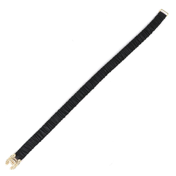 Great CHANEL belt COCO Mark Rhinestone Leather Rubber black leather Women L23A