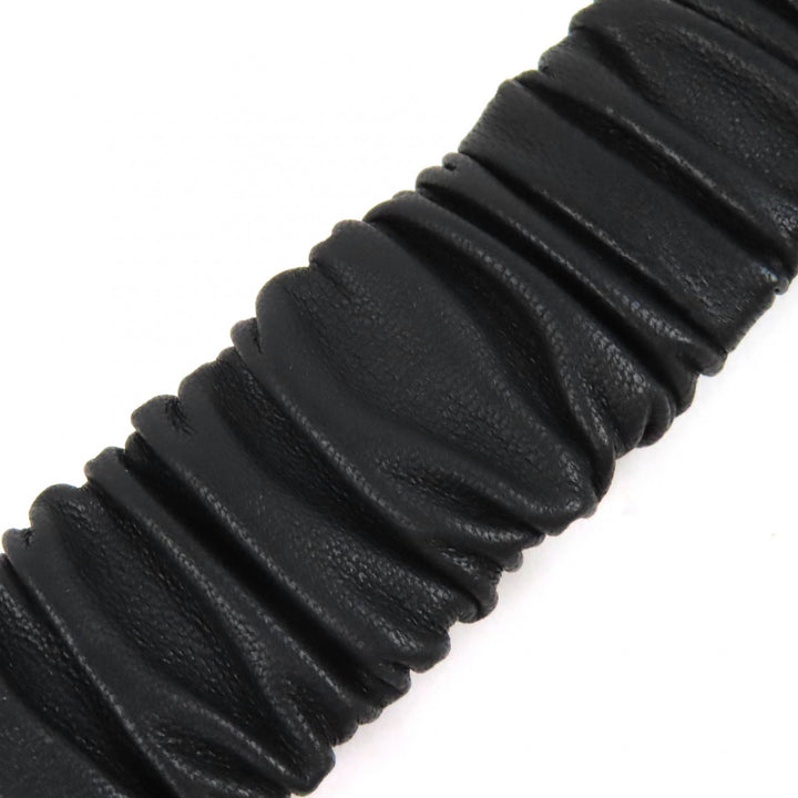 Great CHANEL belt COCO Mark Rhinestone Leather Rubber black leather Women L23A