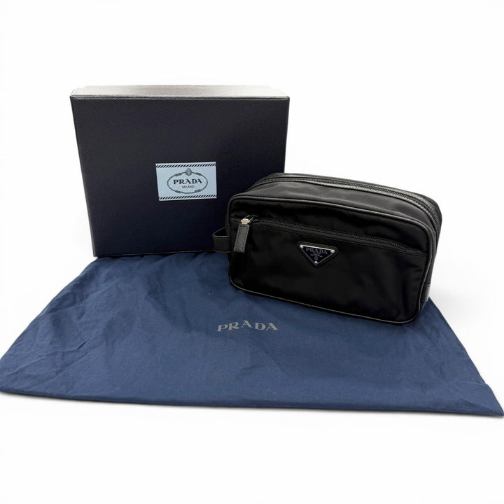 Excellent PRADA Clutch bag black Nylon mens 2NA819