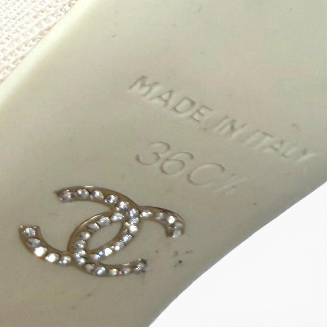 Great CHANEL pumps Rhinestone COCO Mark Lace-up Shoes beige Women 36.5