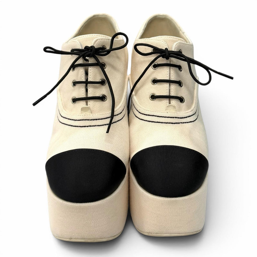 Great CHANEL pumps Rhinestone COCO Mark Lace-up Shoes beige Women 36.5