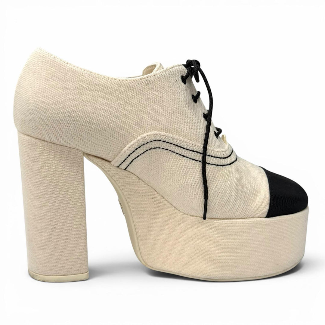 Great CHANEL pumps Rhinestone COCO Mark Lace-up Shoes beige Women 36.5
