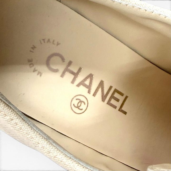 Great CHANEL pumps Rhinestone COCO Mark Lace-up Shoes beige Women 36.5