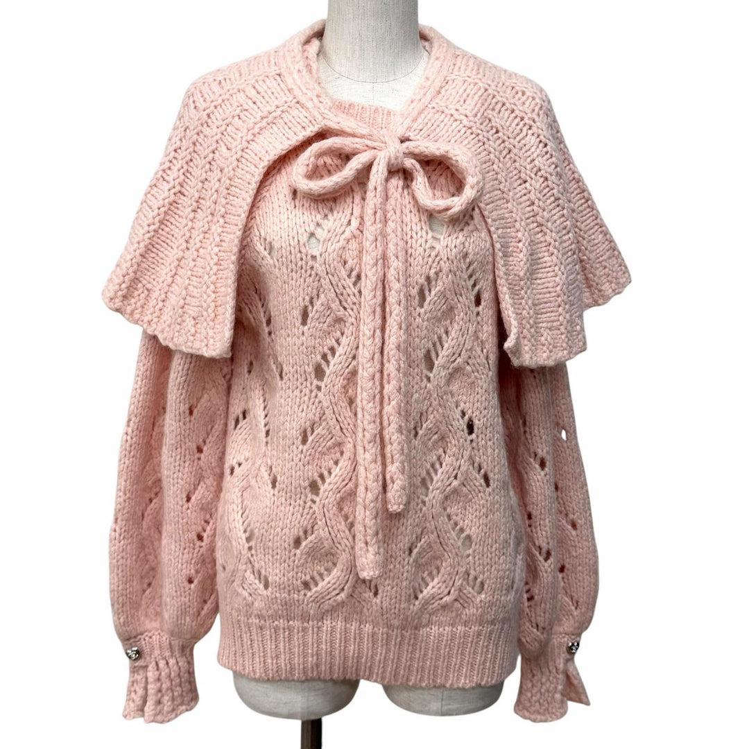 Excellent CHANEL knit Cape with rhinestones, COCO Mark wool 40 21B P71442