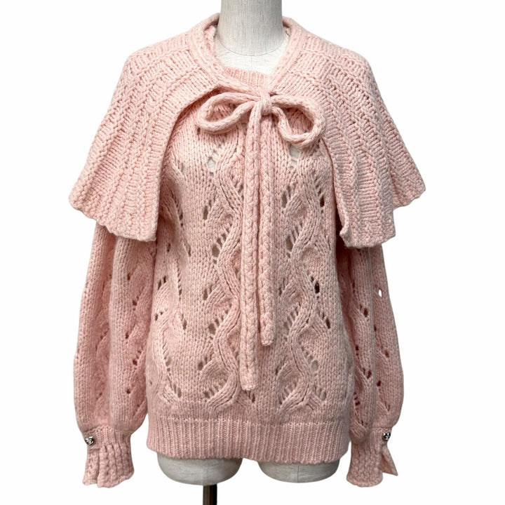 Excellent CHANEL knit Cape with rhinestones, COCO Mark wool 40 21B P71442