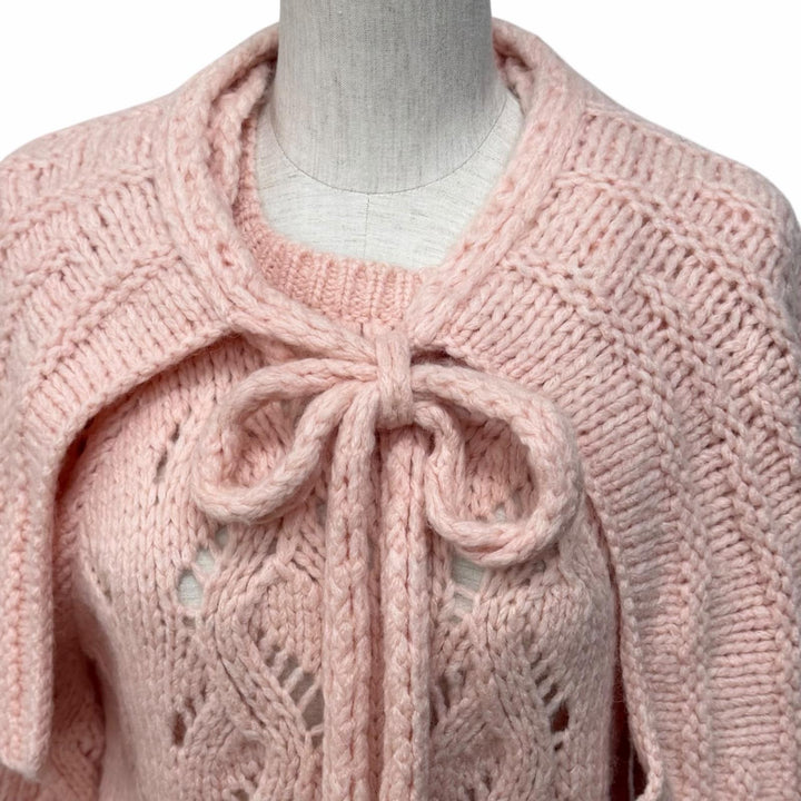 Excellent CHANEL knit Cape with rhinestones, COCO Mark wool 40 21B P71442
